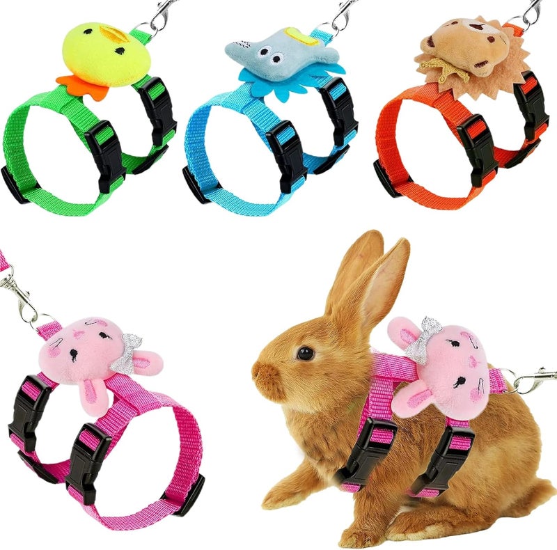 XPAPOV Set of 4 Adjustable Rabbit Harness and Leash for Small Pets, Ferret Leash with Decorations for Rabbit, Kitten, Puppy - Image 1
